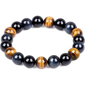 Triple Protection Bracelet, Tiger Eye Bracelet For Men Women, 10Mm Crystal Stone